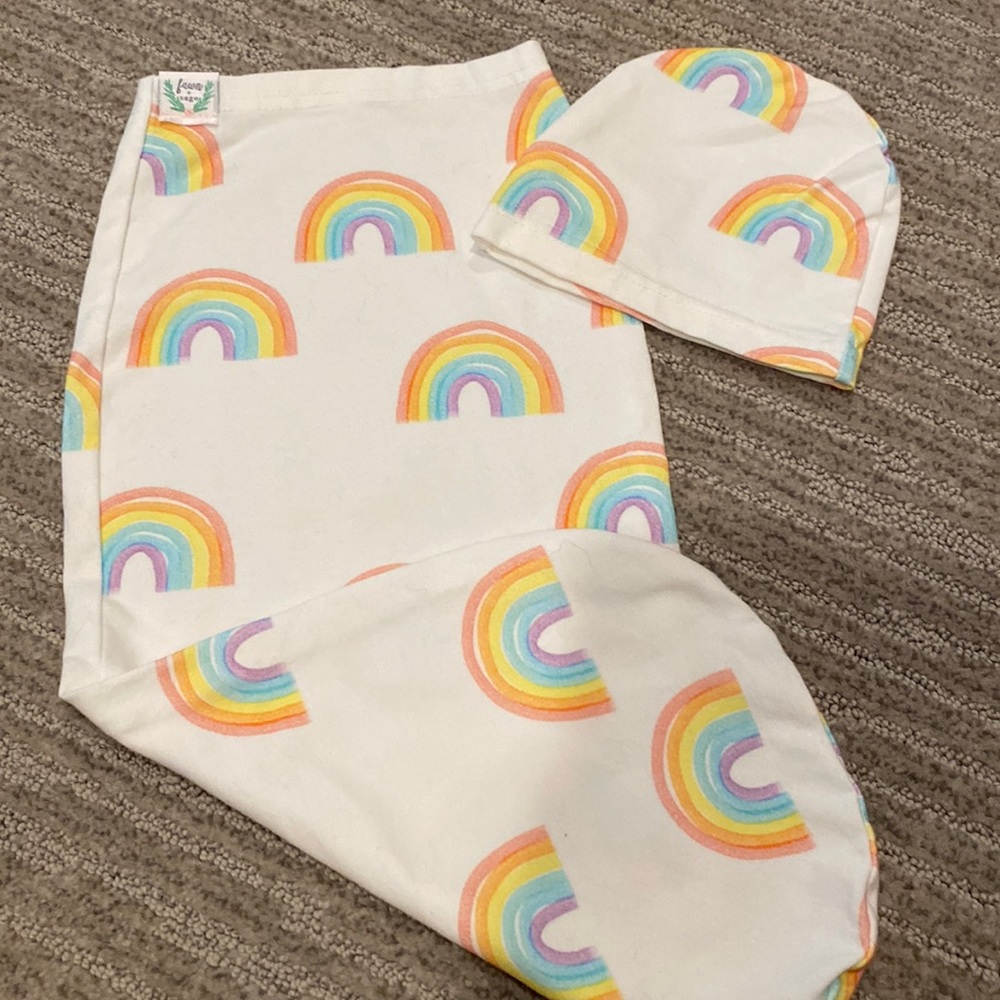 Rainbow Cocoon Swaddle Sack w/ Beanie